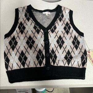 Stella tweed  V-Neck Black and Cream Sweater